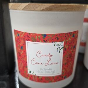 Festive Candy Cane Lane Soy Candle - Red and White